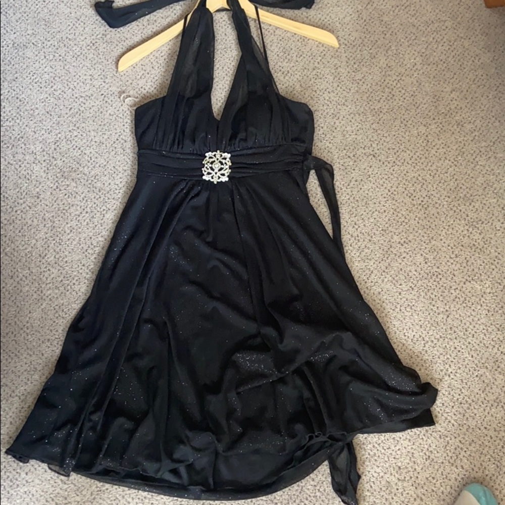 Homecoming style Black halter, open back dress